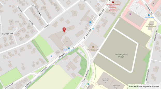 Foto Steinkunsthalle Anfahrt zur Alten Lederfabrik. Copyright: OpenStreetMap